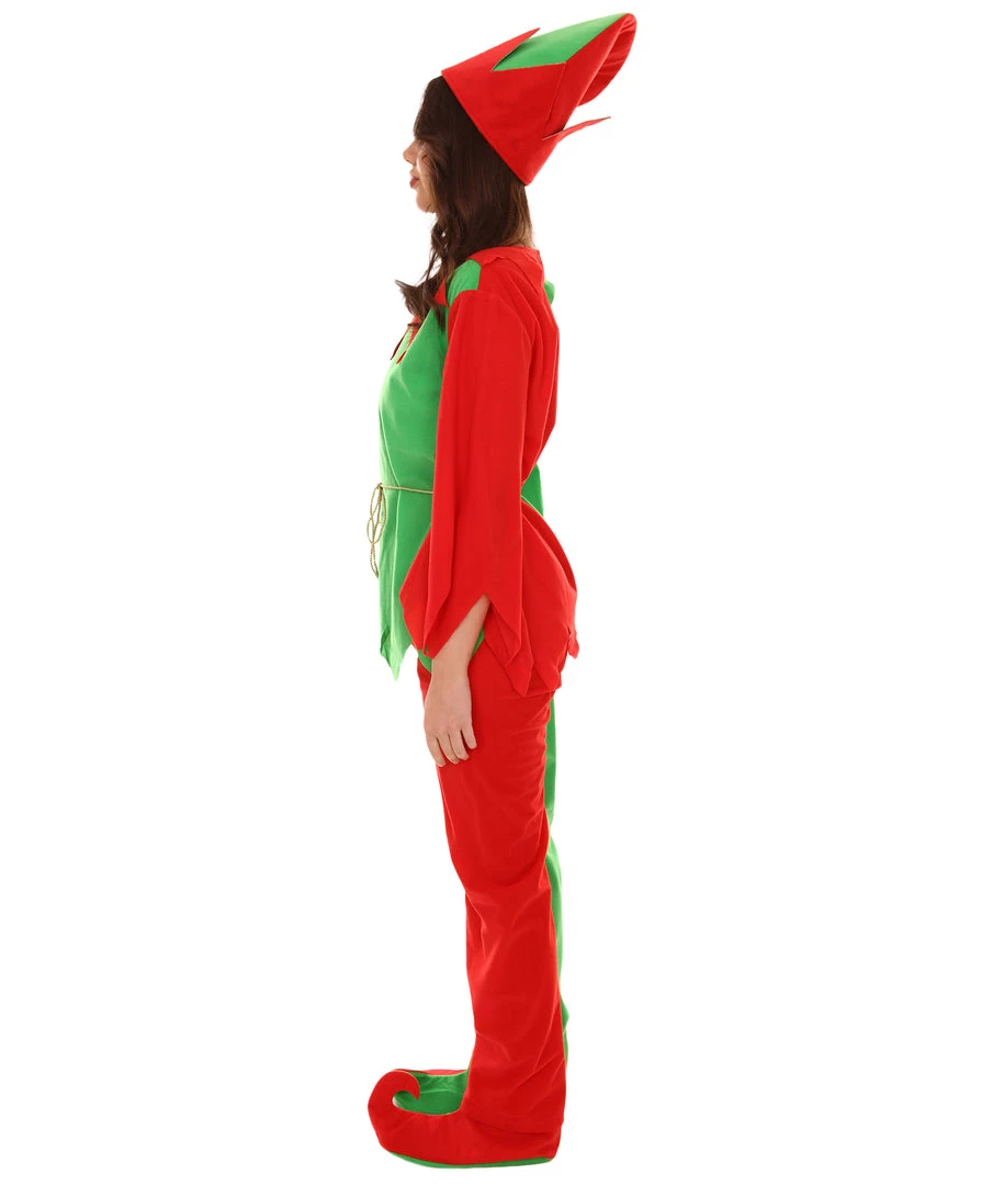 HPO Adult Women's Ladies' Elf Xmas Costume | Red And Green Halloween Costume