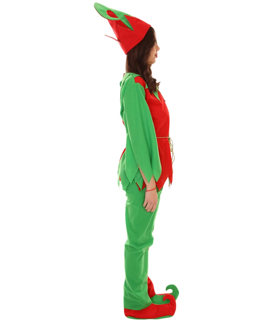 HPO Adult Women's Ladies' Elf Xmas Costume | Red And Green Halloween Costume
