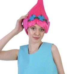 BC Women's Poppy Trolls With Ears Wig | Pink Cosplay Halloween Wig | Premium Breathable Capless Cap