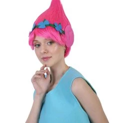 BC Women's Poppy Trolls With Ears Wig | Pink Cosplay Halloween Wig | Premium Breathable Capless Cap