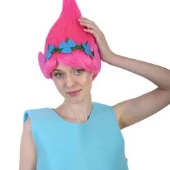 BC Women's Poppy Trolls With Ears Wig | Pink Cosplay Halloween Wig | Premium Breathable Capless Cap