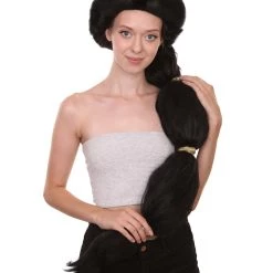 HPO Womens TV Movie Princess Jumbo Wig With Crown Black | Premium Breathable Capless Cap