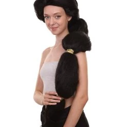 HPO Womens TV Movie Princess Jumbo Wig With Crown Black | Premium Breathable Capless Cap