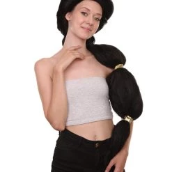 HPO Womens TV Movie Princess Jumbo Wig With Crown Black | Premium Breathable Capless Cap