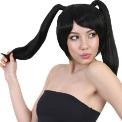 HPO Japanese Anime School Idol Womens Wig | Black Cartoon Ponytail Asian Wig | Premium Breathable Capless Cap Men's