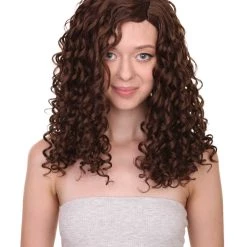 HPO Womens Brown Curly Wig | Medium Cosplay Halloween Wig | Premium Breathable Capless Cap Men's