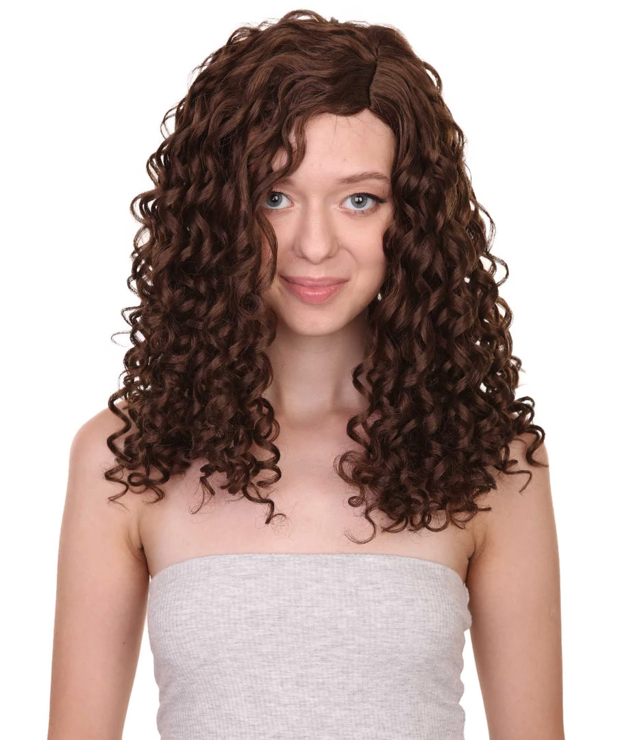 HPO Womens Brown Curly Wig | Medium Cosplay Halloween Wig | Premium Breathable Capless Cap Men's