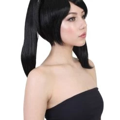 HPO Japanese Anime School Idol Womens Wig | Black Cartoon Ponytail Asian Wig | Premium Breathable Capless Cap Men's