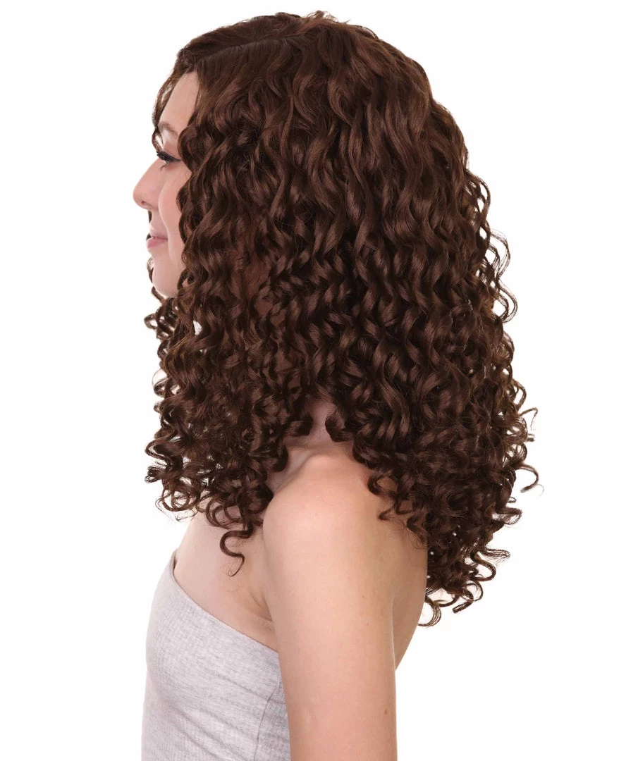 HPO Womens Brown Curly Wig | Medium Cosplay Halloween Wig | Premium Breathable Capless Cap Men's