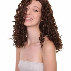 HPO Womens Brown Curly Wig | Medium Cosplay Halloween Wig | Premium Breathable Capless Cap Men's