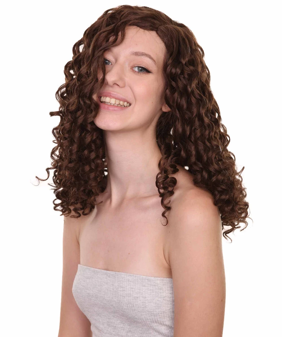 HPO Womens Brown Curly Wig | Medium Cosplay Halloween Wig | Premium Breathable Capless Cap Men's