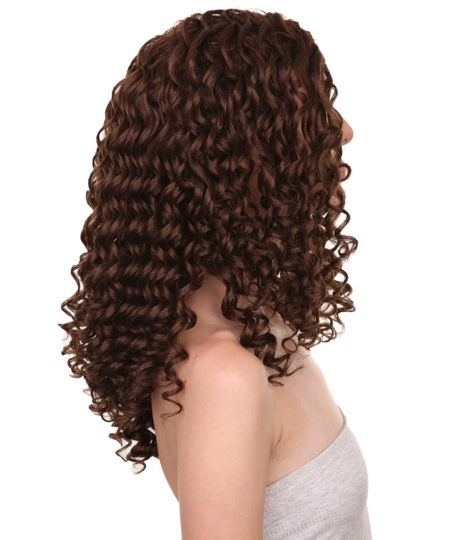 HPO Womens Brown Curly Wig | Medium Cosplay Halloween Wig | Premium Breathable Capless Cap Men's