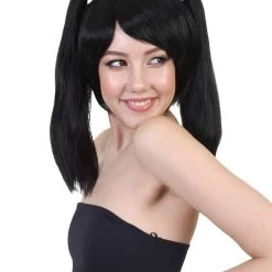HPO Japanese Anime School Idol Womens Wig | Black Cartoon Ponytail Asian Wig | Premium Breathable Capless Cap Men's