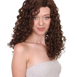 HPO Womens Brown Curly Wig | Medium Cosplay Halloween Wig | Premium Breathable Capless Cap Men's