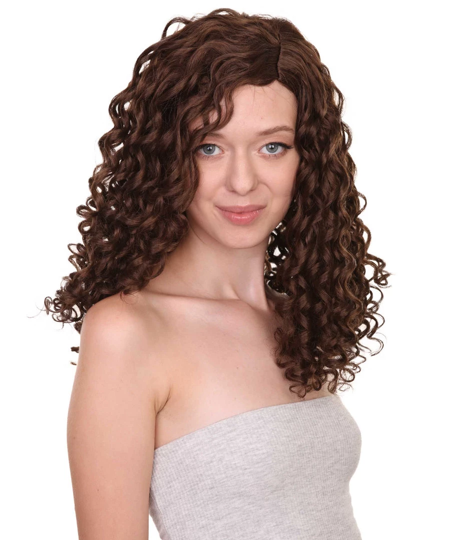 HPO Womens Brown Curly Wig | Medium Cosplay Halloween Wig | Premium Breathable Capless Cap Men's