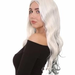 HPO Men's White And Black Long Womens Wig | Ghost Horror Sexy Cosplay Party Halloween Wig | Premium Breathable Capless Cap