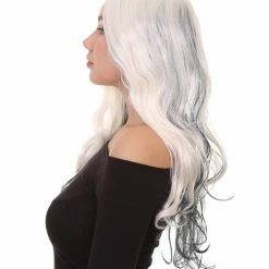 HPO Men's White And Black Long Womens Wig | Ghost Horror Sexy Cosplay Party Halloween Wig | Premium Breathable Capless Cap