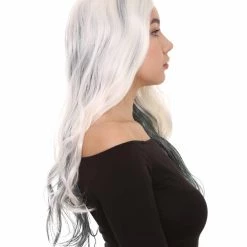 HPO Men's White And Black Long Womens Wig | Ghost Horror Sexy Cosplay Party Halloween Wig | Premium Breathable Capless Cap