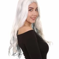 HPO Men's White And Black Long Womens Wig | Ghost Horror Sexy Cosplay Party Halloween Wig | Premium Breathable Capless Cap