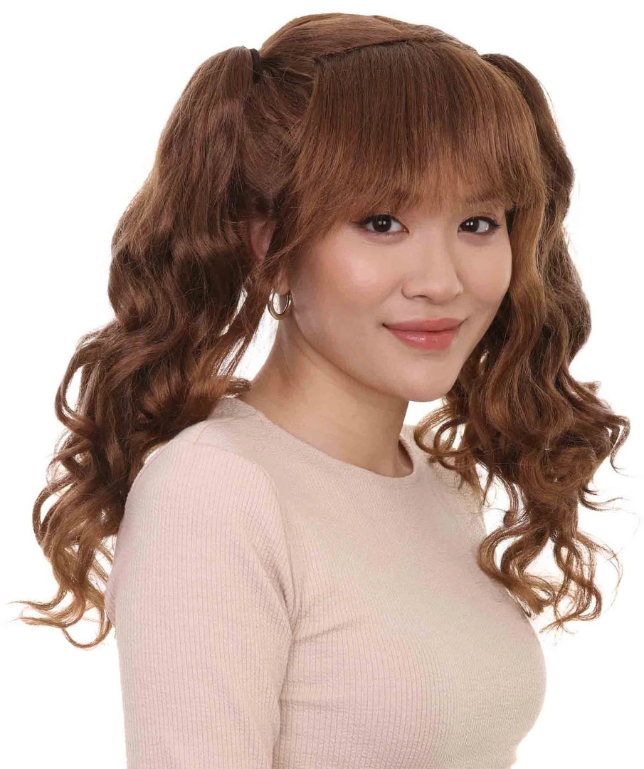 HPO Women's Lolita Ponytail Brown Womens Wig | Long Brown Ponitail Curly Wig | Premium Breathable Capless Cap