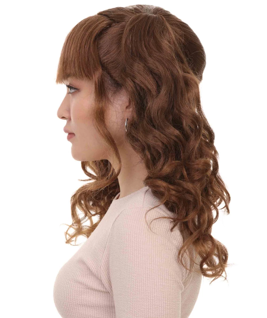 HPO Women's Lolita Ponytail Brown Womens Wig | Long Brown Ponitail Curly Wig | Premium Breathable Capless Cap