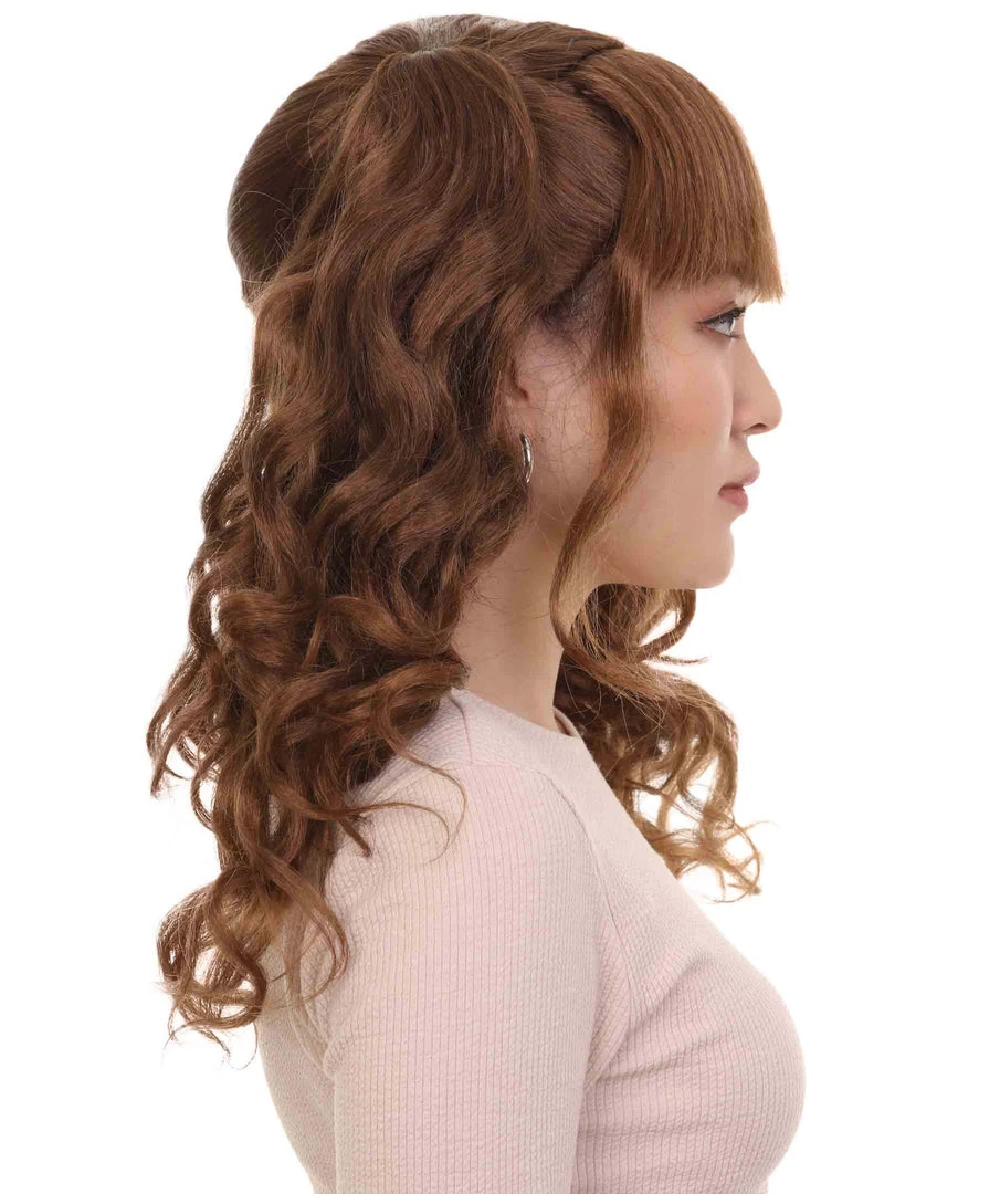 HPO Women's Lolita Ponytail Brown Womens Wig | Long Brown Ponitail Curly Wig | Premium Breathable Capless Cap