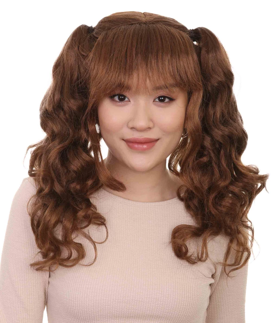 HPO Women's Lolita Ponytail Brown Womens Wig | Long Brown Ponitail Curly Wig | Premium Breathable Capless Cap