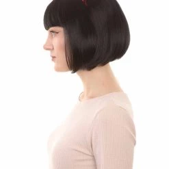 HPO Snow Princess Womens Wig | Black Bob Halloween Wig With Ribbon | Premium Breathable Capless Cap