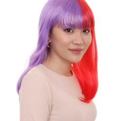 HPO Two-tone Purple Red Bob Womens Wig | Sexy Cosplay Party Halloween Wig | Premium Breathable Capless Cap Women's