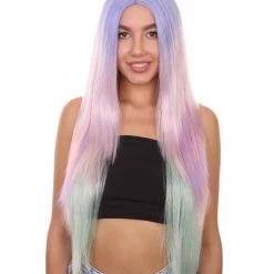 Adult Women's 32" Inch Extra Long Length Halloween Cosplay Rainbow Iridescent Unicorn Costume Wig, Synthetic Soft Fiber Hair, Perfect For Your Next Festival And Group Anime Party! | HPO