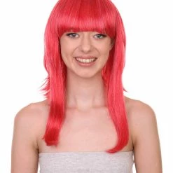 Adult Women's 17" Inch Medium Length Halloween Animated Video Game Annie Costume Wig With Bangs, Synthetic Soft Fiber Hair, Perfect For Your Next Conventiton And Group Anime Party! | HPO