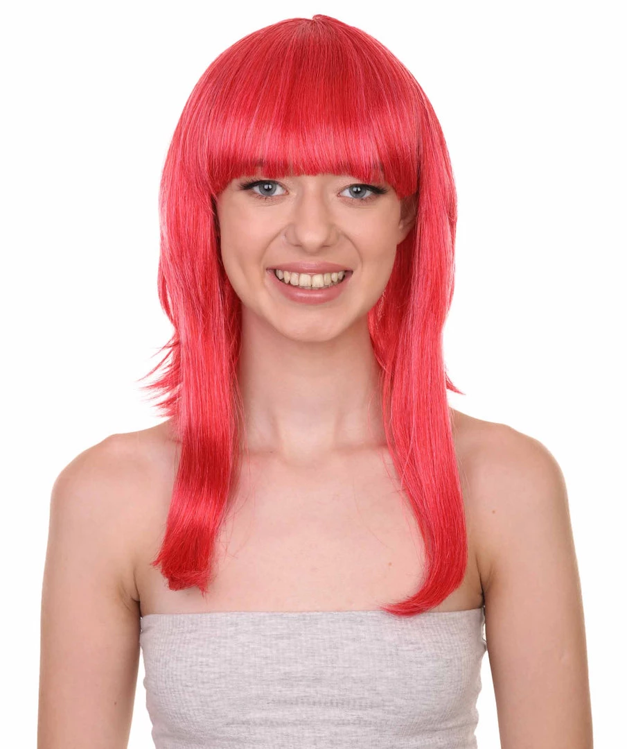 Adult Women's 17" Inch Medium Length Halloween Animated Video Game Annie Costume Wig With Bangs, Synthetic Soft Fiber Hair, Perfect For Your Next Conventiton And Group Anime Party! | HPO