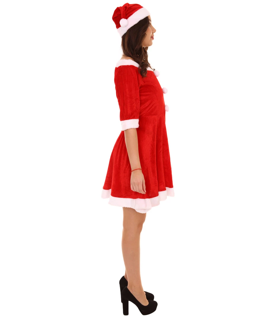 HPO Adult Women's Cute Santa Claus Xmas Dress Costume | Red Cosplay Costume