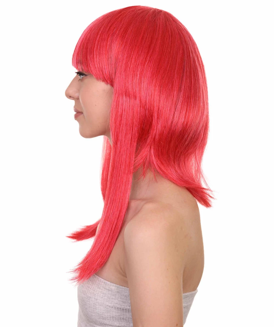 Adult Women's 17" Inch Medium Length Halloween Animated Video Game Annie Costume Wig With Bangs, Synthetic Soft Fiber Hair, Perfect For Your Next Conventiton And Group Anime Party! | HPO