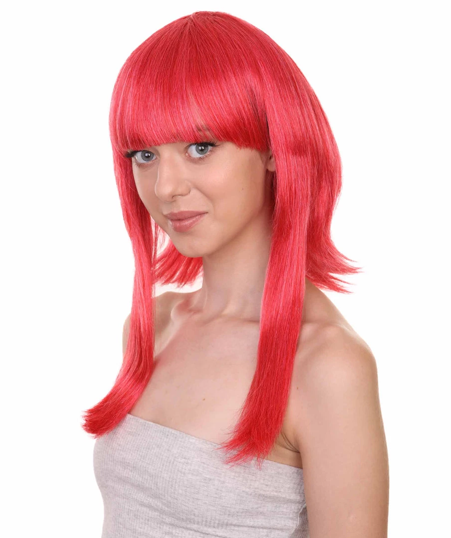 Adult Women's 17" Inch Medium Length Halloween Animated Video Game Annie Costume Wig With Bangs, Synthetic Soft Fiber Hair, Perfect For Your Next Conventiton And Group Anime Party! | HPO