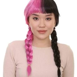 HPO Adult Womens Double Braid Wig | Pink & Black Celebrity Wig | Premium Breathable Capless Cap Men's
