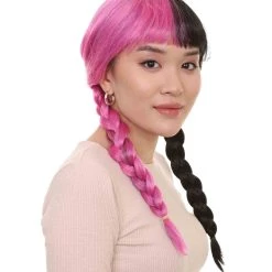 HPO Adult Womens Double Braid Wig | Pink & Black Celebrity Wig | Premium Breathable Capless Cap Men's