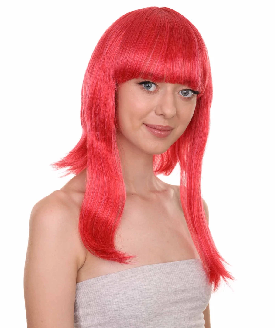 Adult Women's 17" Inch Medium Length Halloween Animated Video Game Annie Costume Wig With Bangs, Synthetic Soft Fiber Hair, Perfect For Your Next Conventiton And Group Anime Party! | HPO