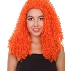 Adult Women's 22" Inch Long Length Curly Halloween Cosplay Queen Of Drag Fierce Orange Costume Wig, Synthetic Soft Fiber Hair, Capless Cap Design For Comfort | HPO
