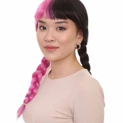 HPO Adult Womens Double Braid Wig | Pink & Black Celebrity Wig | Premium Breathable Capless Cap Men's