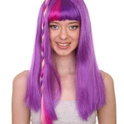 Adult Women's 18" Inch Long Length Halloween Cosplay Animated Pony Costume Wig, Synthetic Soft Fiber Single Front Braid Hair | HPO
