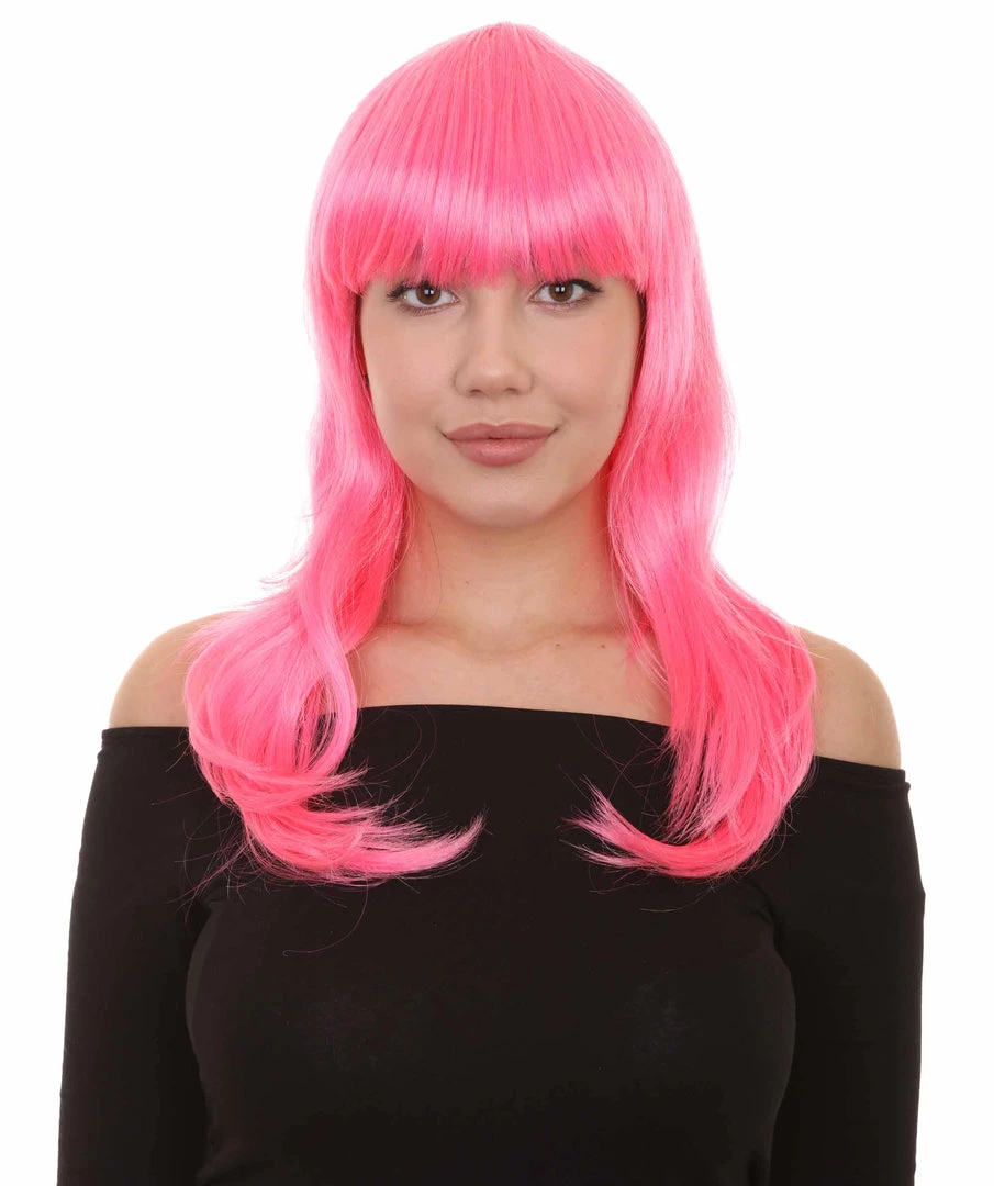 HPO Men's Long Pink Womens Wig | Fancy Party Event Ready Halloween Wig | Premium Breathable Capless Cap