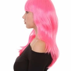 HPO Men's Long Pink Womens Wig | Fancy Party Event Ready Halloween Wig | Premium Breathable Capless Cap