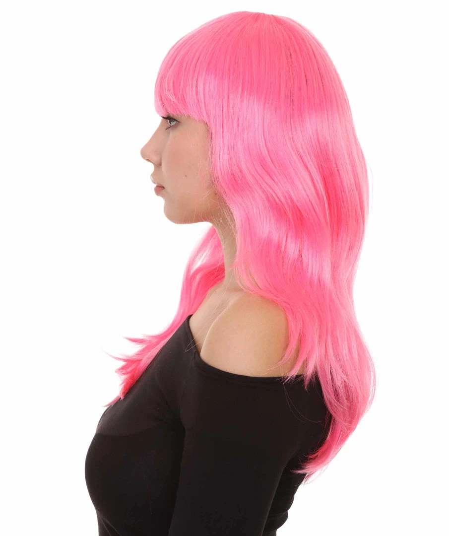HPO Men's Long Pink Womens Wig | Fancy Party Event Ready Halloween Wig | Premium Breathable Capless Cap