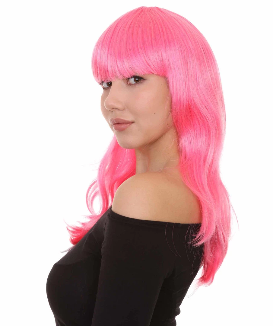 HPO Men's Long Pink Womens Wig | Fancy Party Event Ready Halloween Wig | Premium Breathable Capless Cap