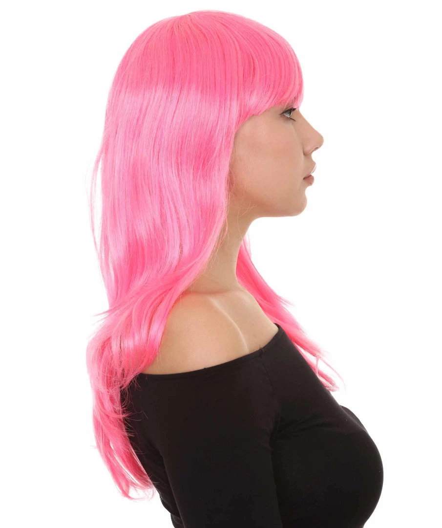 HPO Men's Long Pink Womens Wig | Fancy Party Event Ready Halloween Wig | Premium Breathable Capless Cap