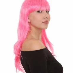 HPO Men's Long Pink Womens Wig | Fancy Party Event Ready Halloween Wig | Premium Breathable Capless Cap