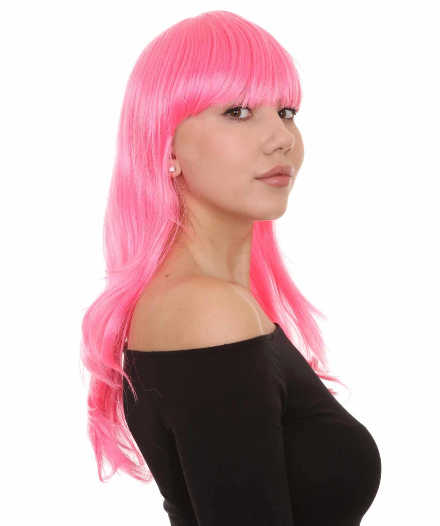 HPO Men's Long Pink Womens Wig | Fancy Party Event Ready Halloween Wig | Premium Breathable Capless Cap
