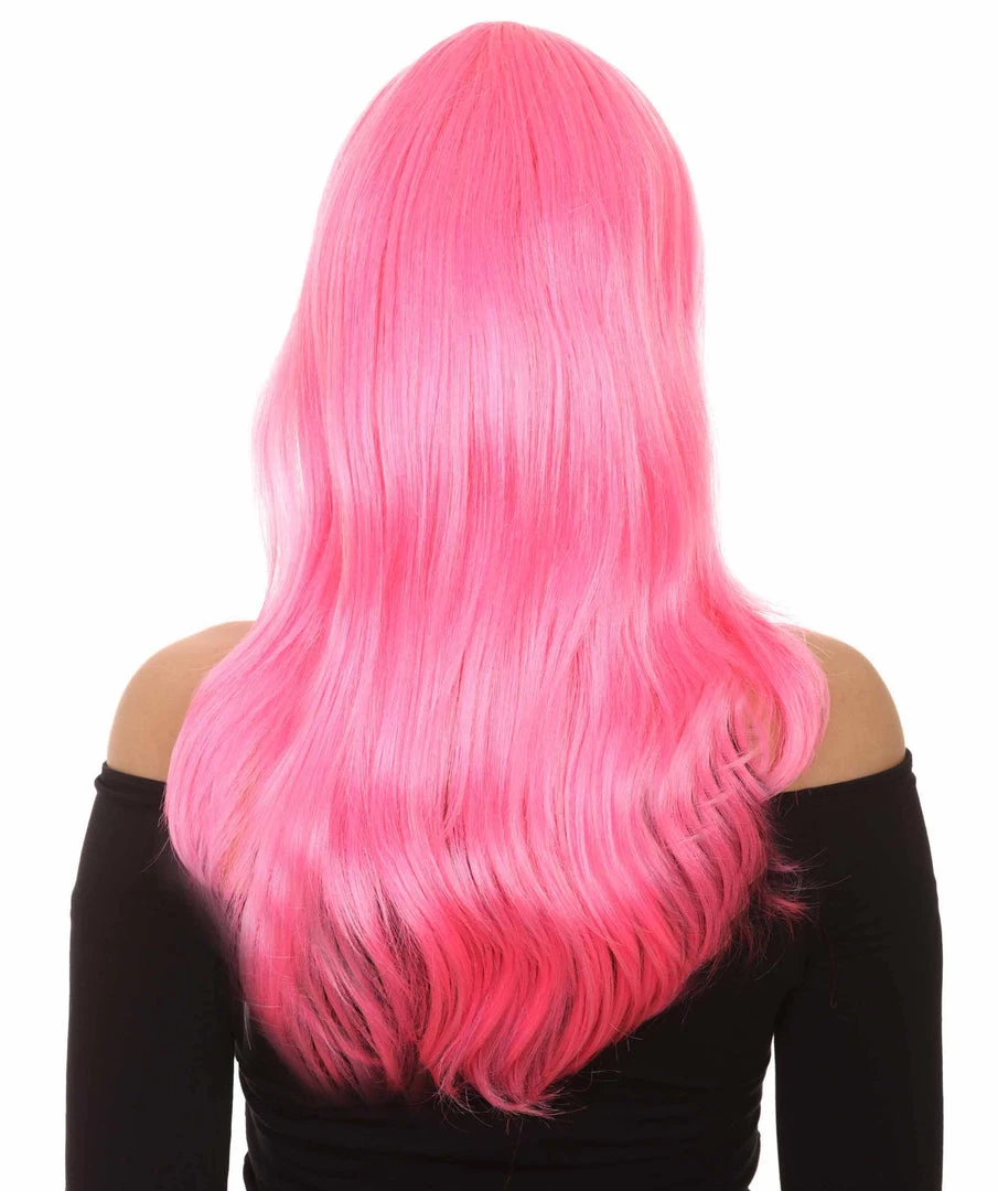 HPO Men's Long Pink Womens Wig | Fancy Party Event Ready Halloween Wig | Premium Breathable Capless Cap