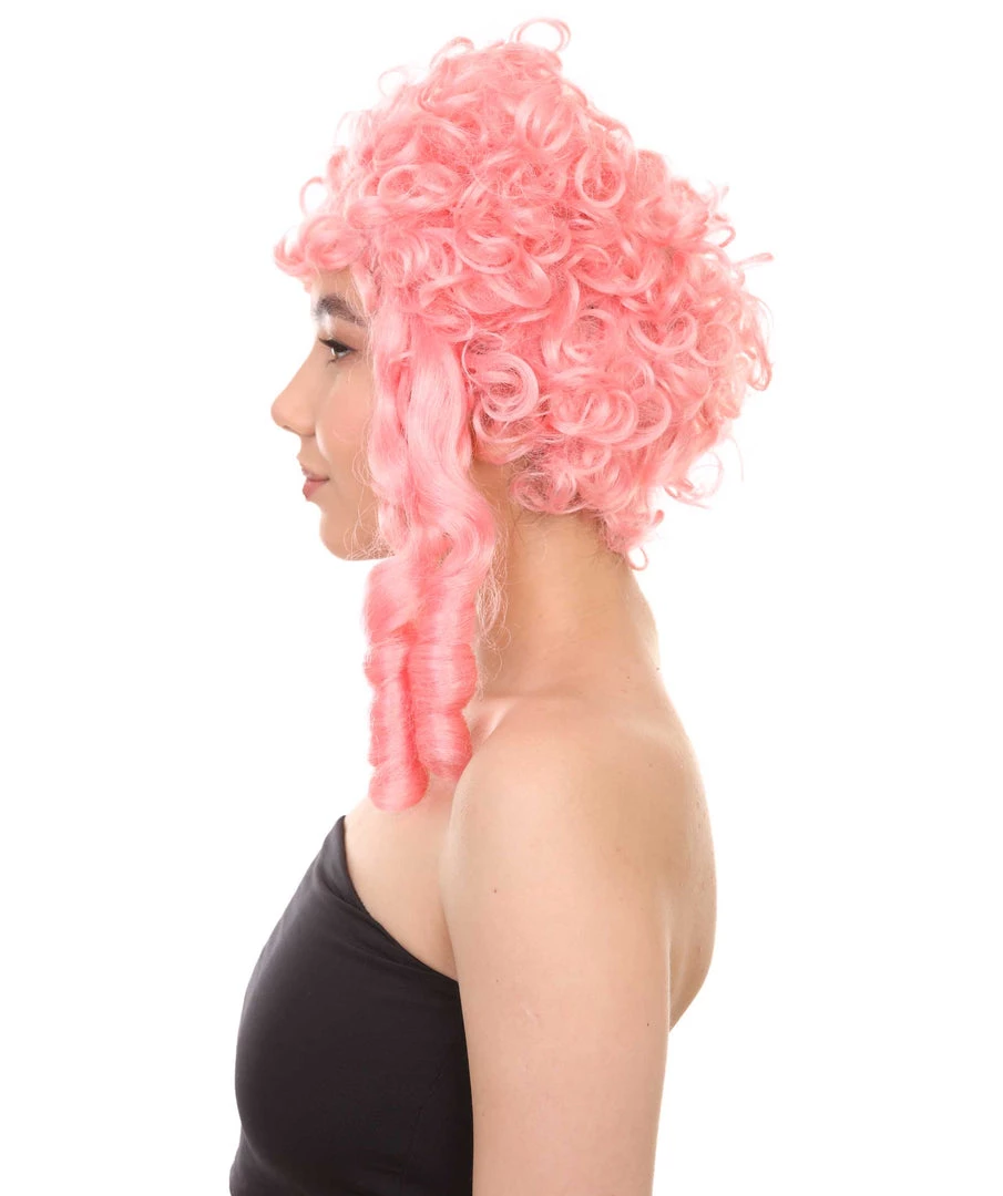 HPO Womens Colonial Lady With Blue Lece Wig | Pink Historical Wigs | Premium Breathable Capless Cap Women's